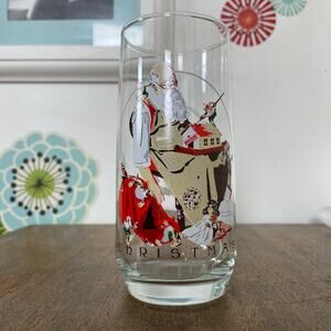 Vintage Norman Rockwell Santa Glass, 1980s Coca Cola Christmas Release